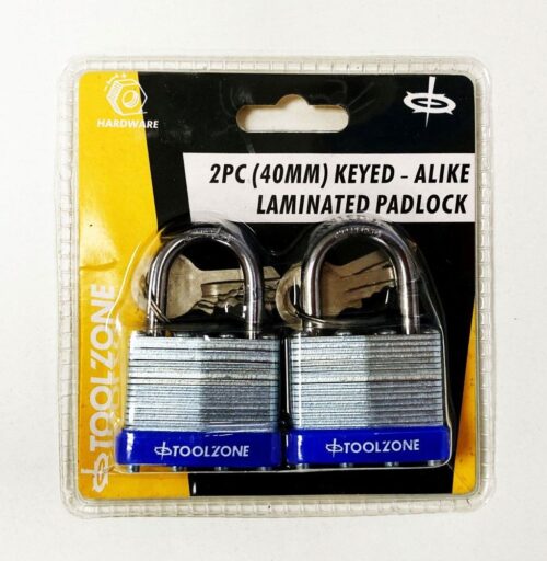 PADLOCK LAMINATED 40mm KEYED ALIKE PACK OF 2 – TOOLZONE KDPLK062