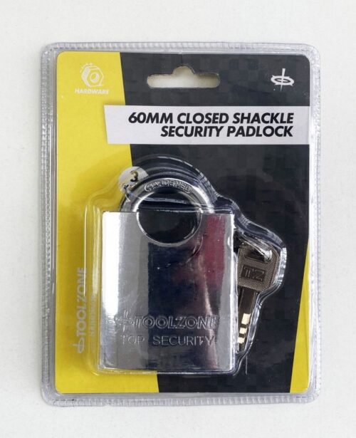 PADLOCK CLOSED SHACKLE STEEL 60mm WITH 3 KEYS – TOOLZONE KDPLK047
