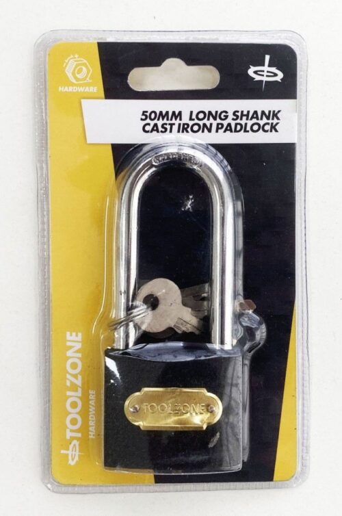 PADLOCK LONG SHANK CAST IRON 50mm WITH 3 KEYS – TOOLZONE KDPLK032
