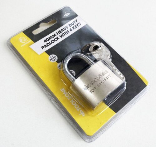 PADLOCK SECURITY 40mm SOLID STEEL WITH 4 KEYS – TOOLZONE KDPLK025