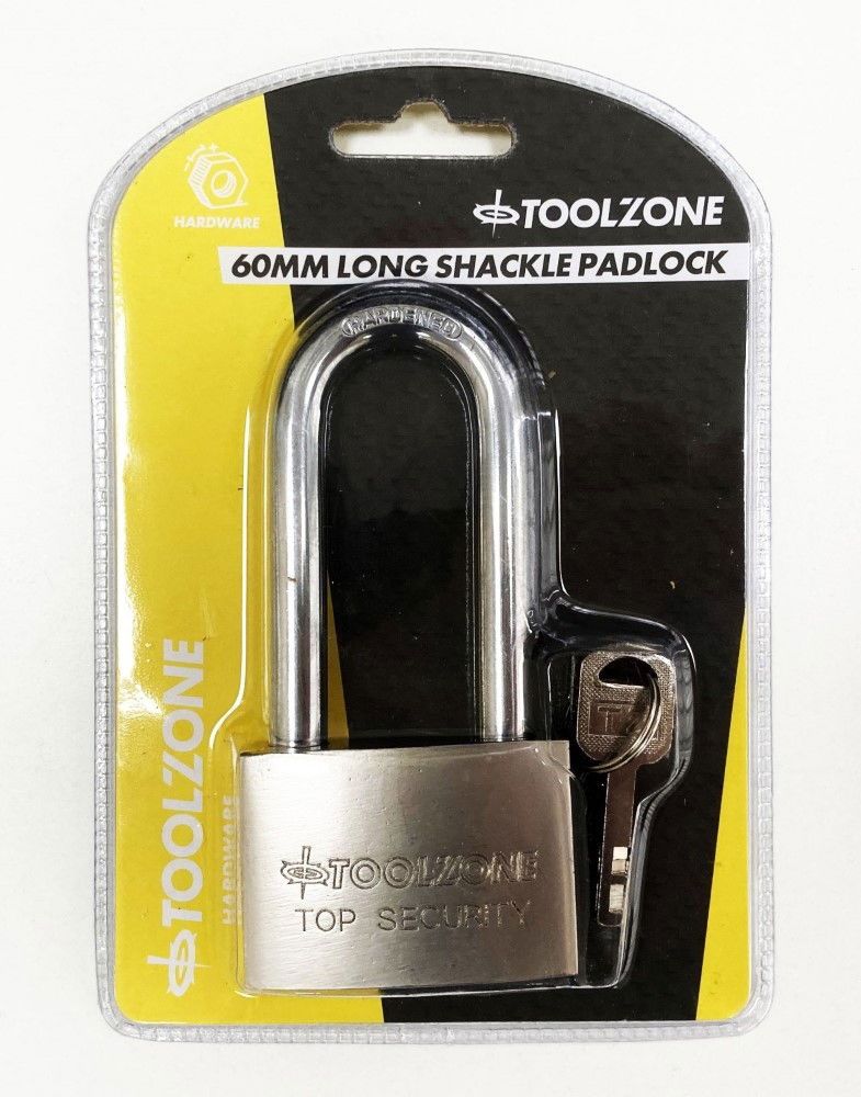 PADLOCK LONG SECURITY 60mm SOLID STEEL WITH 4 KEYS - TOOLZONE KDPLK024 - Image 3