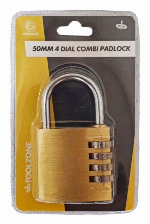PADLOCK COMBINATION 4 DIAL BRASS 50mm – TOOLZONE KDPLK022