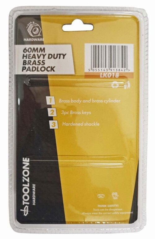 PADLOCK HEAVY DUTY BRASS 60mm WITH 3 KEYS – TOOLZONE KDPLK018