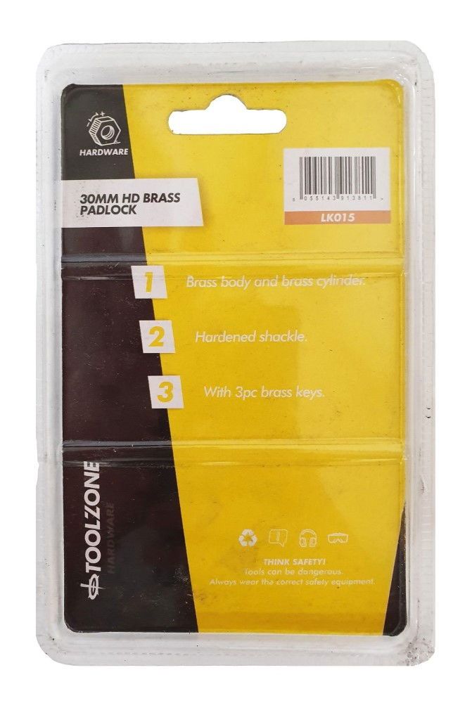 PADLOCK BRASS 30mm WITH 3 KEYS - TOOLZONE KDPLK015 - Image 2