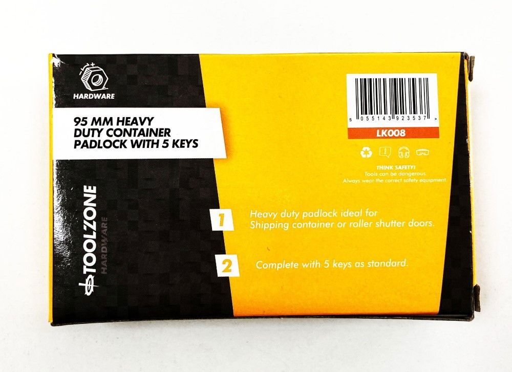 PADLOCK HEAVY DUTY CONTAINER 95mm SHANK 12.85mm WITH 5 KEYS - TOOLZONE KDPLK008