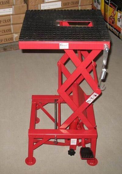MOTORCYCLE LIFT HDY 135KGS, RED HYDRAULIC SCISSOR STAND, MAX LIFT WEIGHT 135 KGS