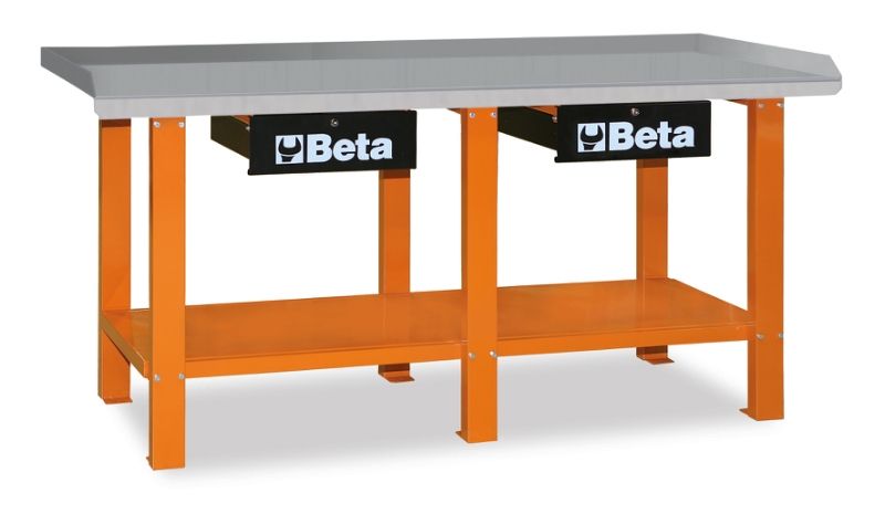 Workbench with Painted Sheet Metal Worktop, 1200kg Capacity, Lockable Drawers - Beta Tools C56-R - Image 4