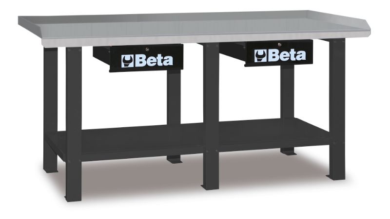 Workbench with Painted Sheet Metal Worktop, 1200kg Capacity, Lockable Drawers - Beta Tools C56-R - Image 5