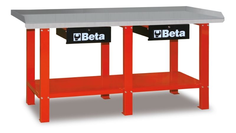 Workbench with Painted Sheet Metal Worktop, 1200kg Capacity, Lockable Drawers - Beta Tools C56-R - Image 6