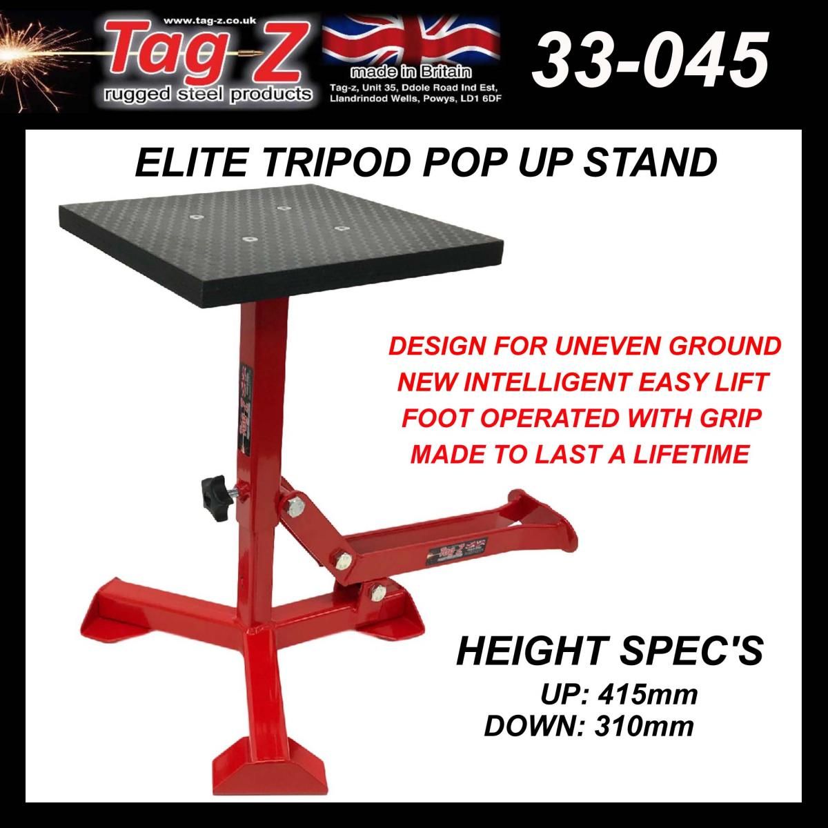 ELITE TRIPOD POP UP STAND, BIG FEET / GLOSS RED / TAG-Z, MX STAND PIT PADDOCK ENDURO - Image 5