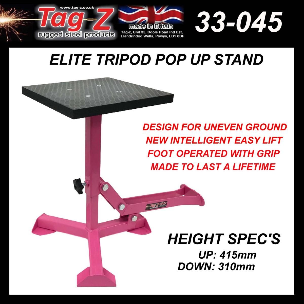 ELITE TRIPOD POP UP STAND, BIG FEET / GLOSS PINK / TAG-Z, MX STAND PIT PADDOCK ENDURO - Image 5