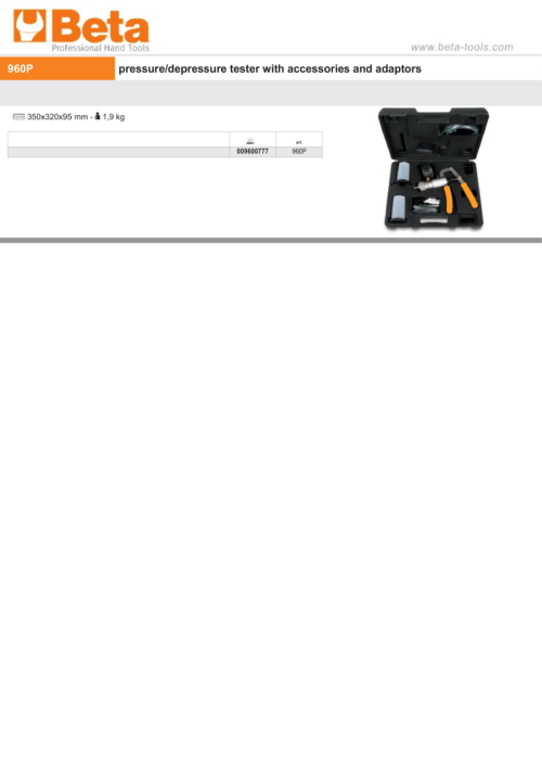 Pressure/Depressure Tester with Accessories and Adaptors – Beta Tools 960P
