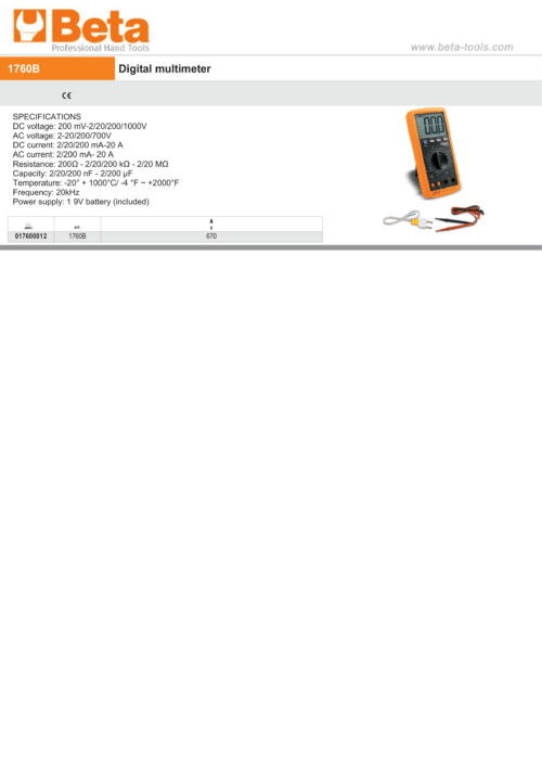 Digital Multimeter with Temperature and Frequency Measurement – Beta Tools 1760B