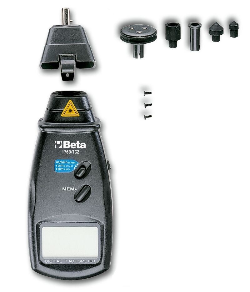 Combination Contact/Non-Contact Digital Tachometer 2.5-99,999 RPM 230mm - Beta Tools 1760/TC2 - Image 7