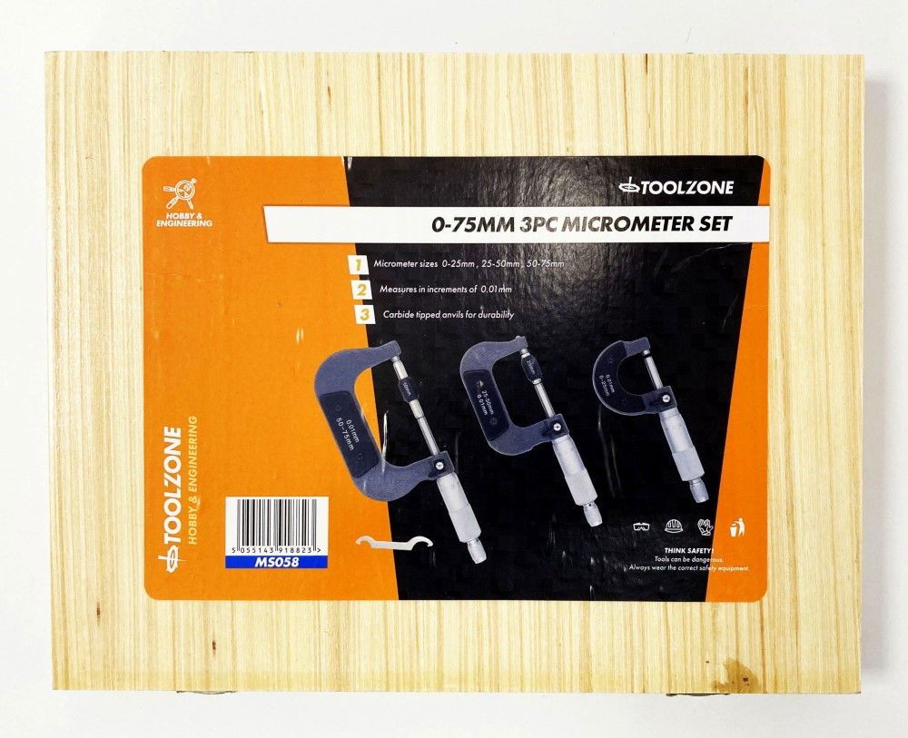 MICROMETER SET 3PC 0-75mm 0.01mm GRADUATIONS - TOOLZONE KDPMS058 - Image 3