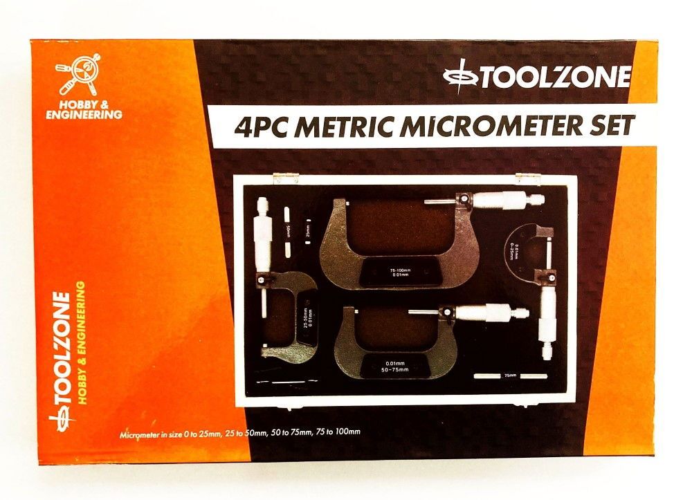 MICROMETER SET 4PC 0-100mm 0.01mm GRADUATIONS - TOOLZONE KDPMS057 - Image 6