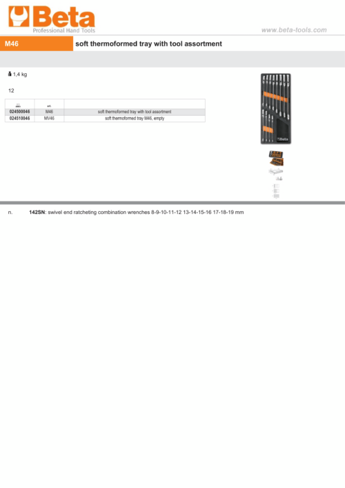 Soft Thermoformed Tray with Tool Assortment – Beta Tools M46