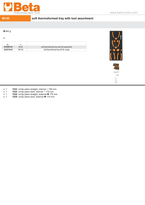 Soft Thermoformed Tray with Tool Assortment – Beta Tools M145
