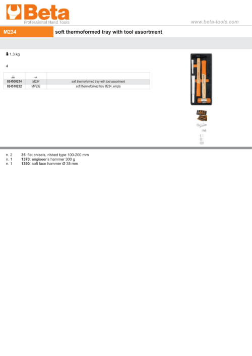 Soft Thermoformed Tray with Tool Assortment – Beta Tools M234