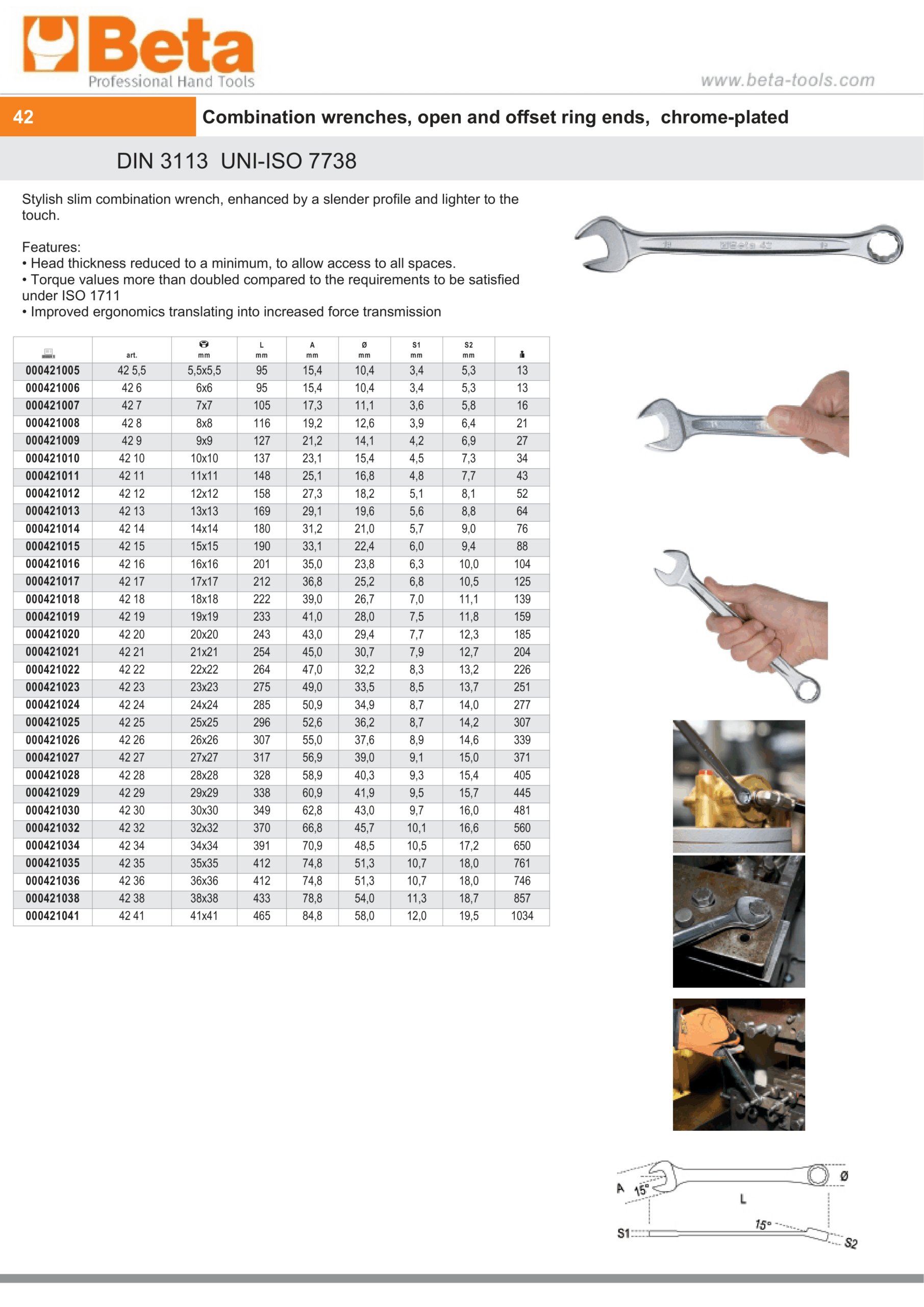 Combination Spanner Wrench Open Offset Ring Ends Chrome-Plated 19mm - Beta Tools 42 19 - Image 7