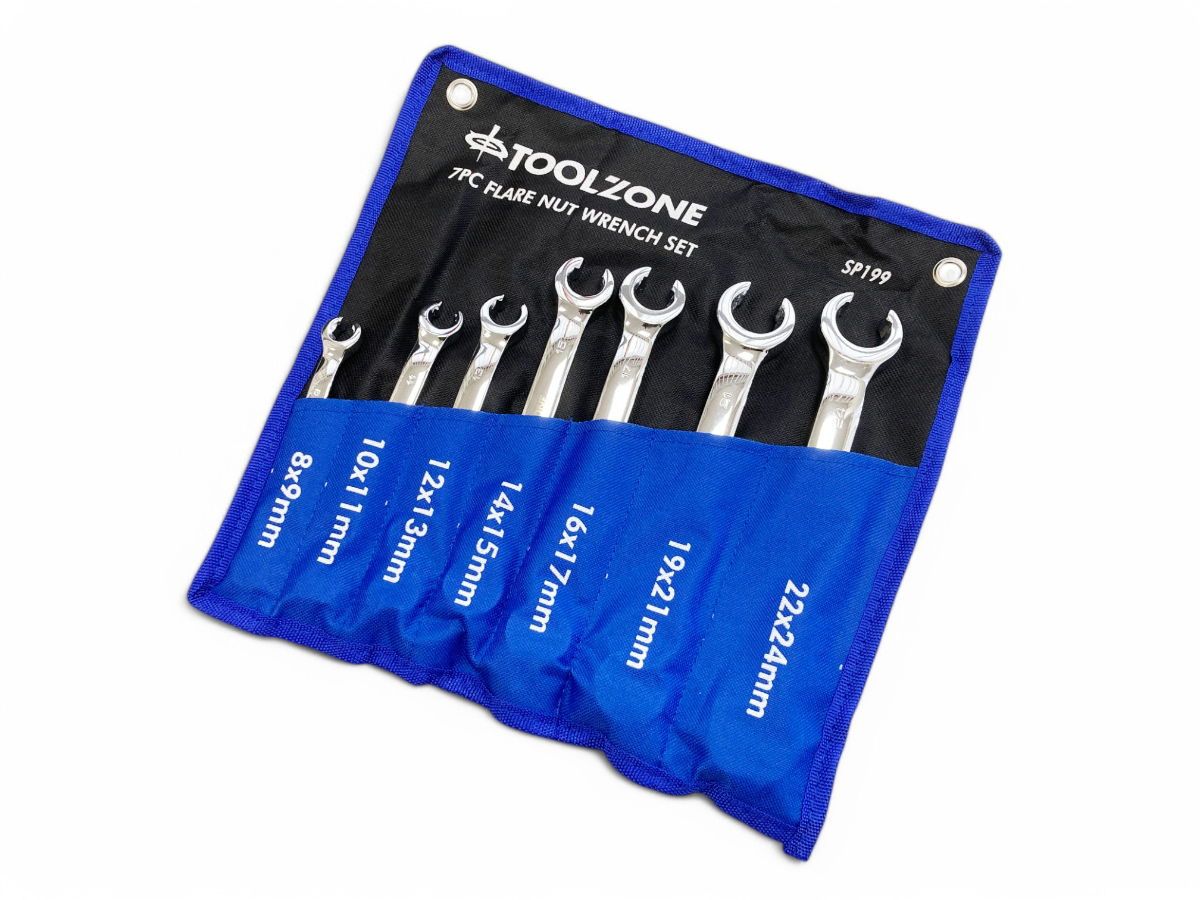 FLARE NUT WRENCH SET 7pc 8-24mm DROP FORGED MIRROR POLISH - TOOLZONE KDPSP199 - Image 2