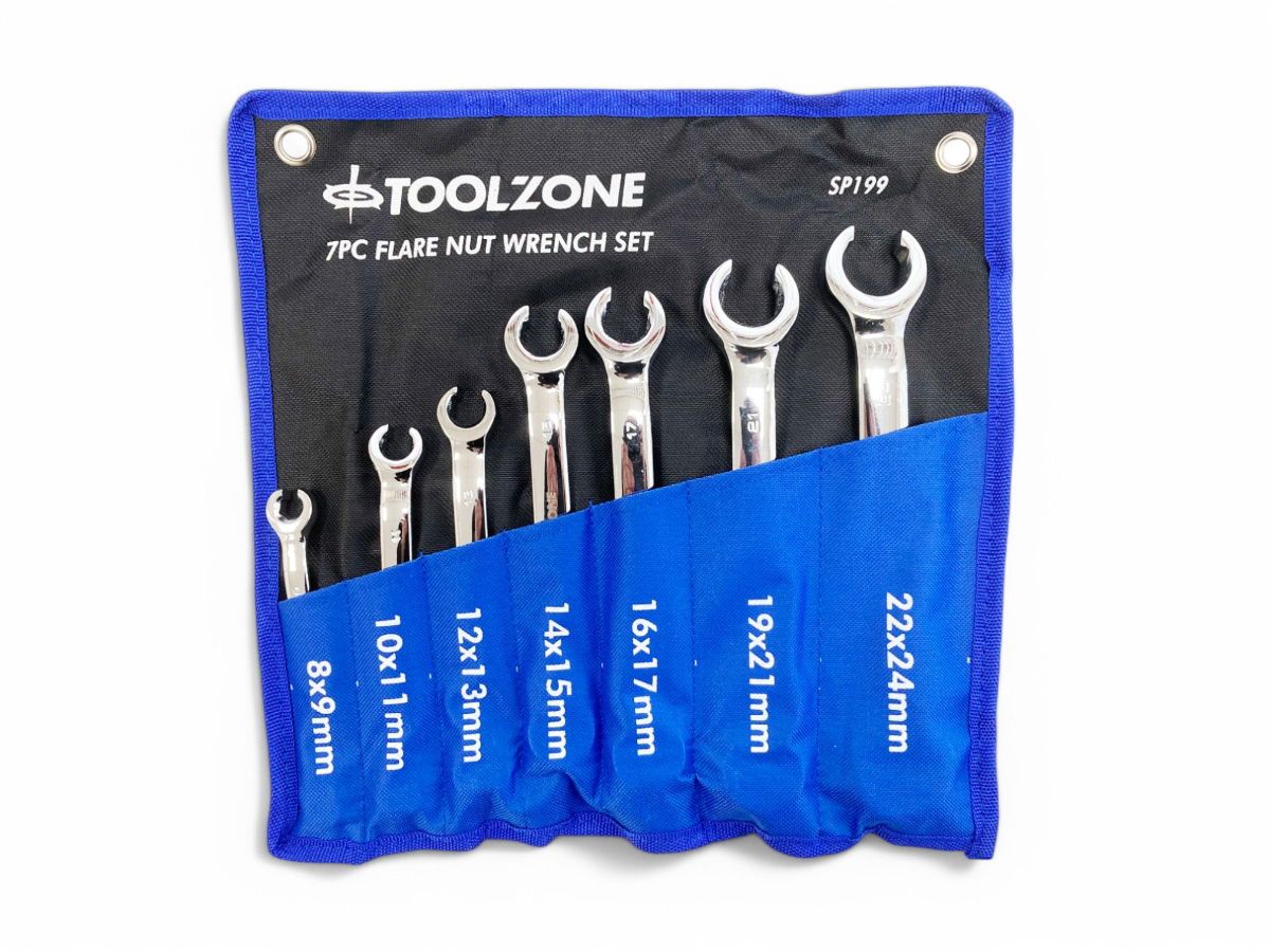FLARE NUT WRENCH SET 7pc 8-24mm DROP FORGED MIRROR POLISH - TOOLZONE KDPSP199 - Image 4