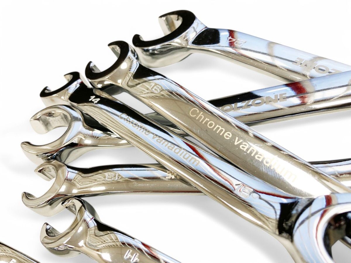 FLARE NUT WRENCH SET 7pc 8-24mm DROP FORGED MIRROR POLISH - TOOLZONE KDPSP199 - Image 6