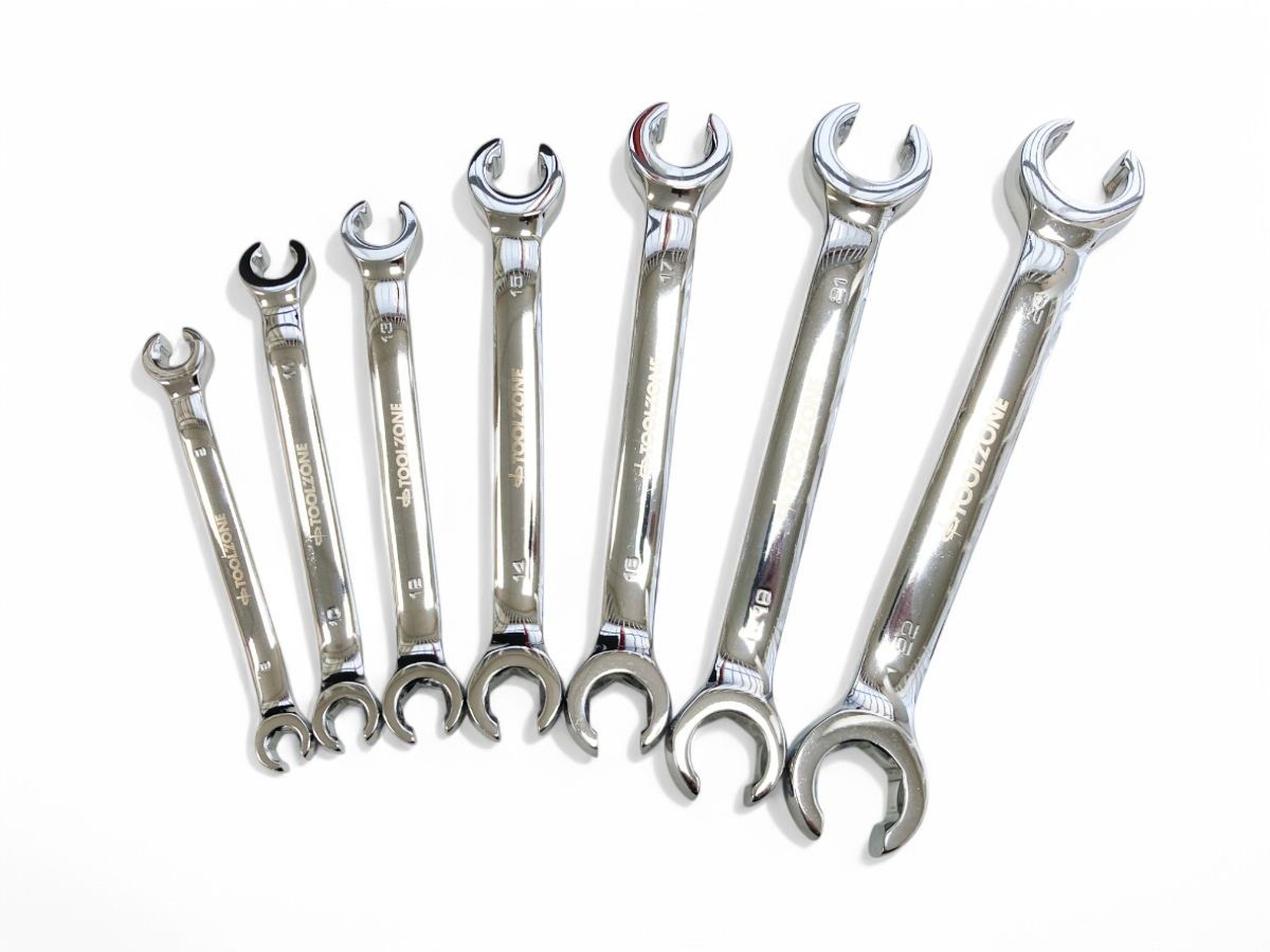 FLARE NUT WRENCH SET 7pc 8-24mm DROP FORGED MIRROR POLISH - TOOLZONE KDPSP199 - Image 8