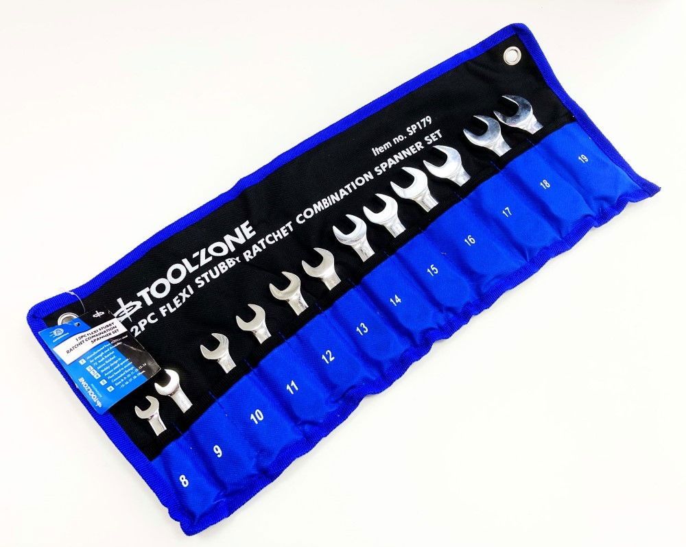 FLEXI STUBBY RATCHET COMBINATION SPANNER SET 12pc 8-19mm 72 TEETH CRV - TOOLZONE KDPSP179 - Image 2