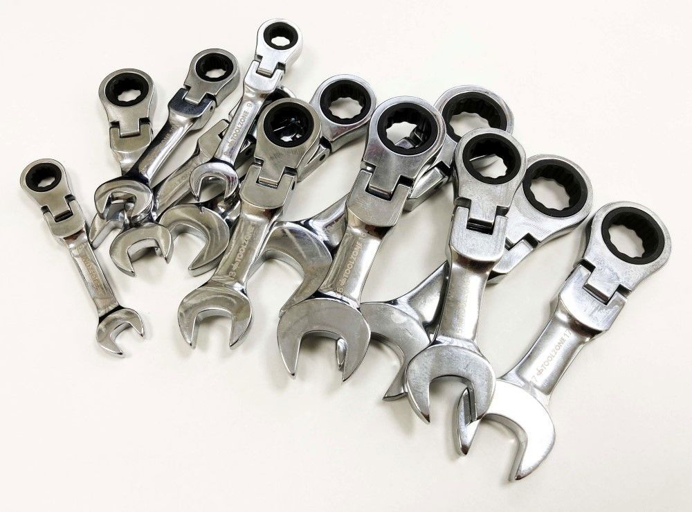 FLEXI STUBBY RATCHET COMBINATION SPANNER SET 12pc 8-19mm 72 TEETH CRV - TOOLZONE KDPSP179 - Image 4
