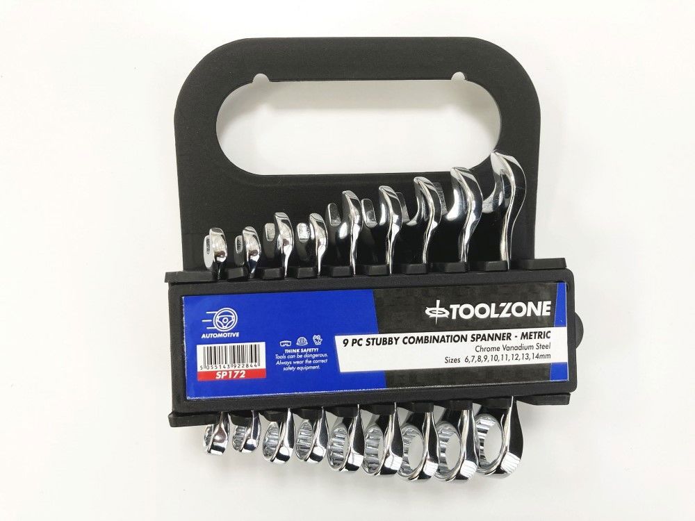 STUBBY SPANNER SET 9pc 6-14mm CHROME VANADIUM FULLY POLISHED IN RACK - TOOLZONE KDPSP172 - Image 2