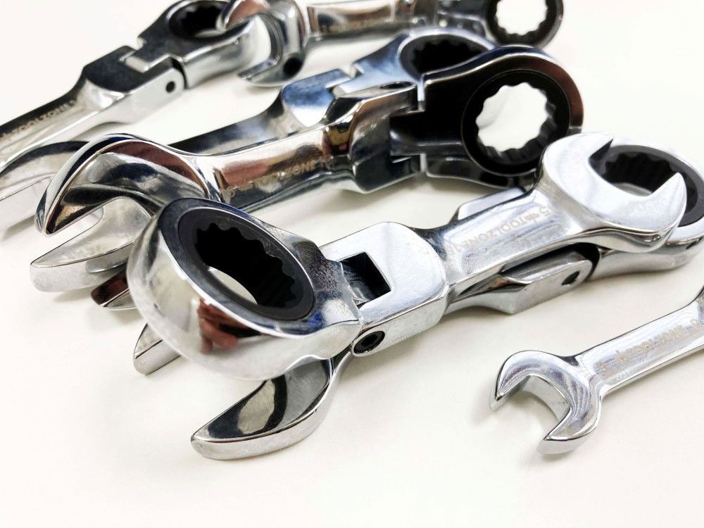 FLEXI STUBBY RATCHET COMBINATION SPANNER SET 12pc 8-19mm 72 TEETH CRV - TOOLZONE KDPSP179 - Image 5