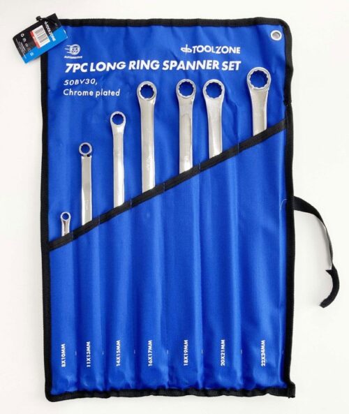 LONG RING SPANNER SET 7pc 8-24mm 50BV30 STEEL IN POUCH – TOOLZONE KDPSP171
