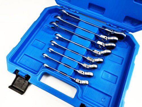 FLEXI RATCHET SPANNER SET 8pc AF CHROME VANADIUM POLISHED FINISH WITH CASE – TOOLZONE KDPSP153