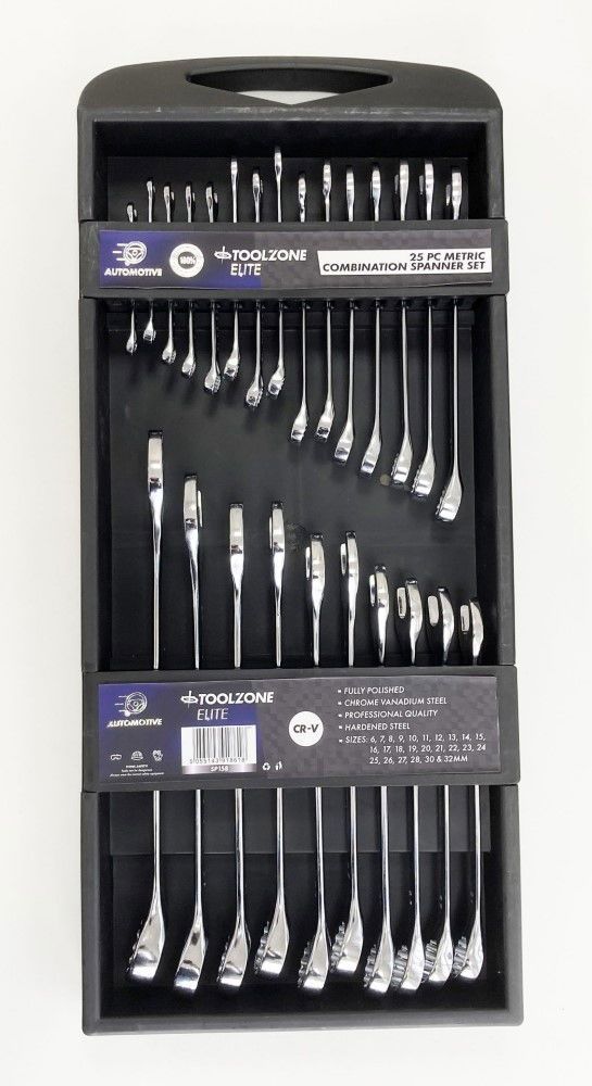COMBINATION SPANNER SET 25pc 6-32mm CHROME VANADIUM IN TRAY - TOOLZONE KDPSP158 - Image 5