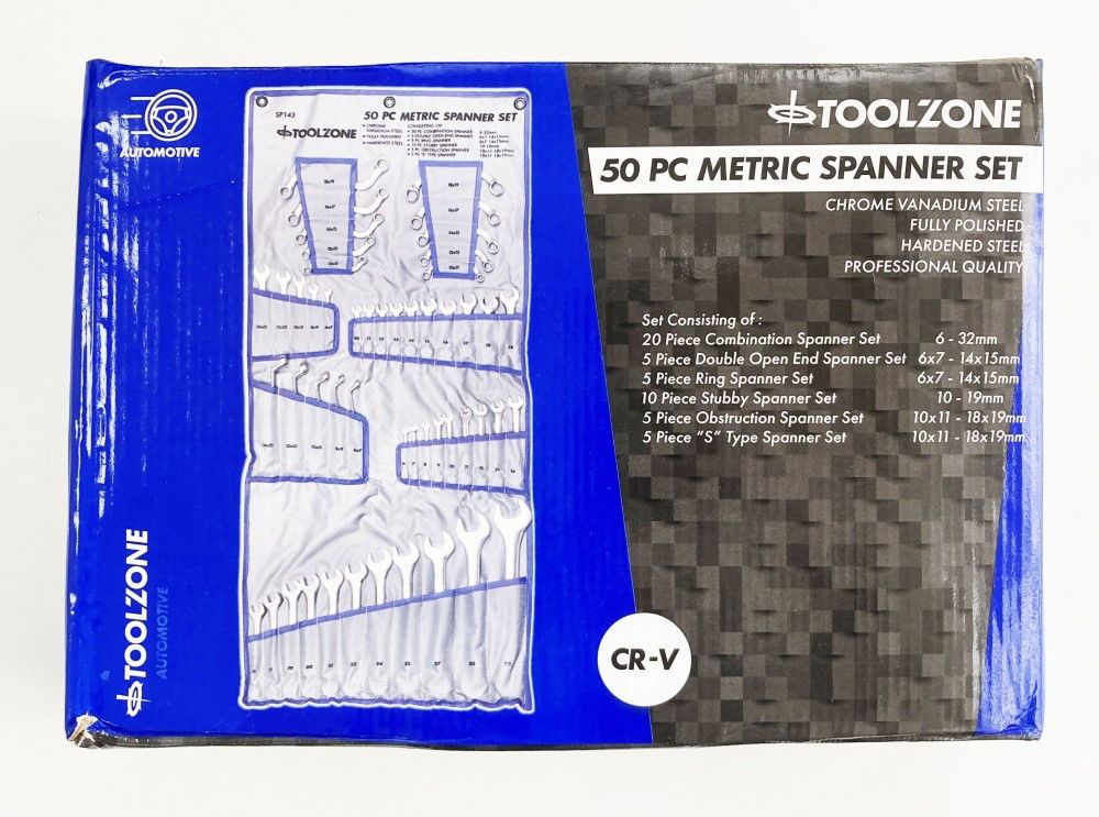SPANNER SET 50pc CHROME VANADIUM POLISHED FINISH METRIC - TOOLZONE KDPSP143 - Image 2