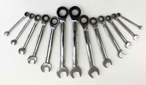 RATCHET WRENCH SET 13pc 8-32mm 72 TEETH CHROME VANADIUM POLISHED FINISH – TOOLZONE KDPSP145