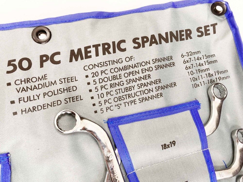 SPANNER SET 50pc CHROME VANADIUM POLISHED FINISH METRIC - TOOLZONE KDPSP143