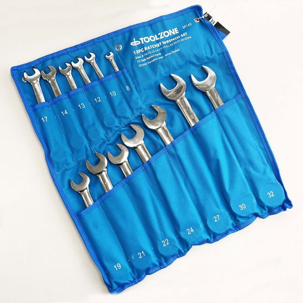 RATCHET WRENCH SET 13pc 8-32mm 72 TEETH CHROME VANADIUM POLISHED FINISH - TOOLZONE KDPSP145 - Image 3