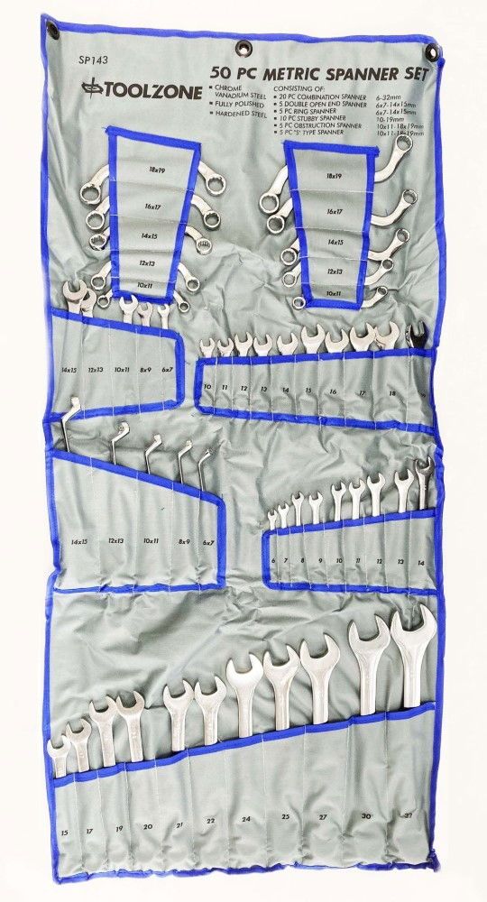SPANNER SET 50pc CHROME VANADIUM POLISHED FINISH METRIC - TOOLZONE KDPSP143 - Image 4