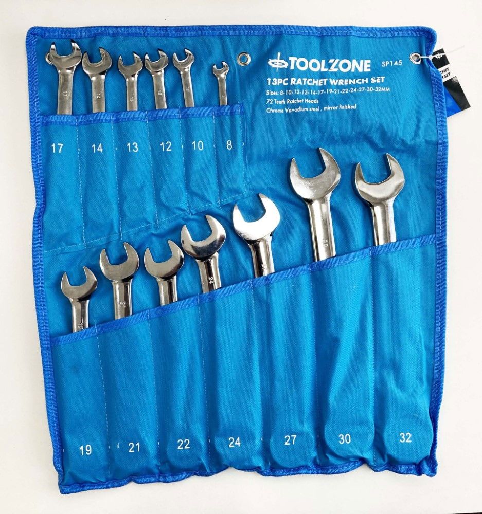 RATCHET WRENCH SET 13pc 8-32mm 72 TEETH CHROME VANADIUM POLISHED FINISH - TOOLZONE KDPSP145 - Image 5