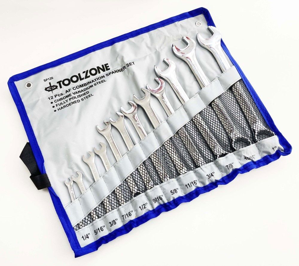COMBINATION SPANNER SET 12pc AF CHROME VANADIUM SATIN FINISH - TOOLZONE KDPSP126 - Image 2