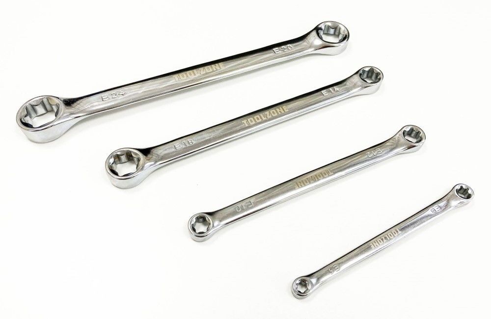 DOUBLE END RING SPANNER SET 4pc STAR CHROME VANADIUM FULLY POLISHED - TOOLZONE KDPSP135