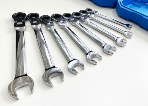 FLEX RATCHET COMBINATION WRENCH SET 8pc METRIC CHROME VANADIUM POLISHED FINISH – TOOLZONE KDPSP128