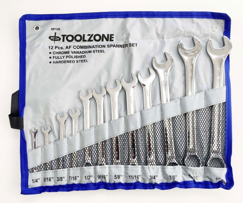 COMBINATION SPANNER SET 12pc AF CHROME VANADIUM SATIN FINISH - TOOLZONE KDPSP126 - Image 5