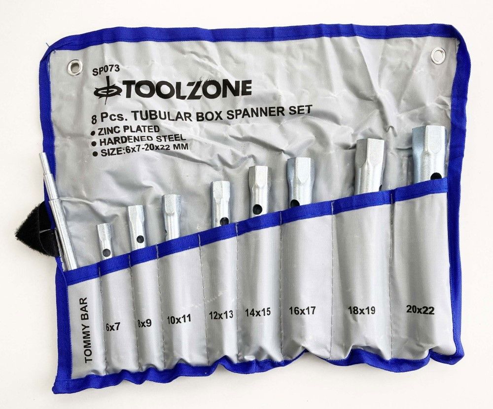 TUBULAR BOX SPANNER SET 8PC 6x7 TO 20x22mm WITH TOMMY BAR - TOOLZONE KDPSP073 - Image 2