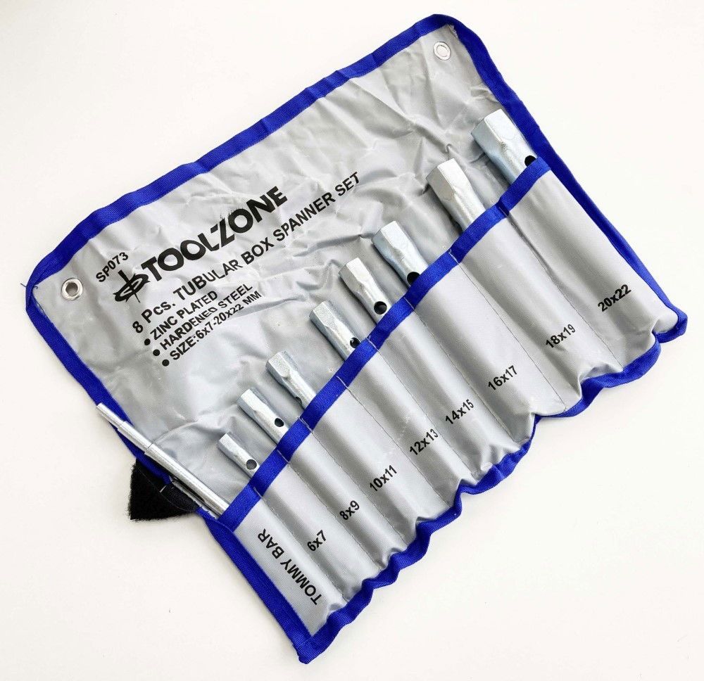 TUBULAR BOX SPANNER SET 8PC 6x7 TO 20x22mm WITH TOMMY BAR - TOOLZONE KDPSP073 - Image 3