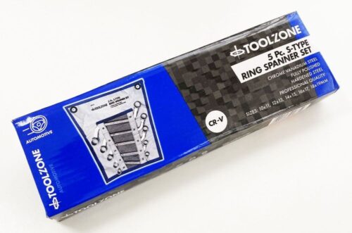 S-SHAPED RING SPANNER SET 5PC 10x11mm TO 18x19mm CHROME VANADIUM POLISHED – TOOLZONE KDPSP035