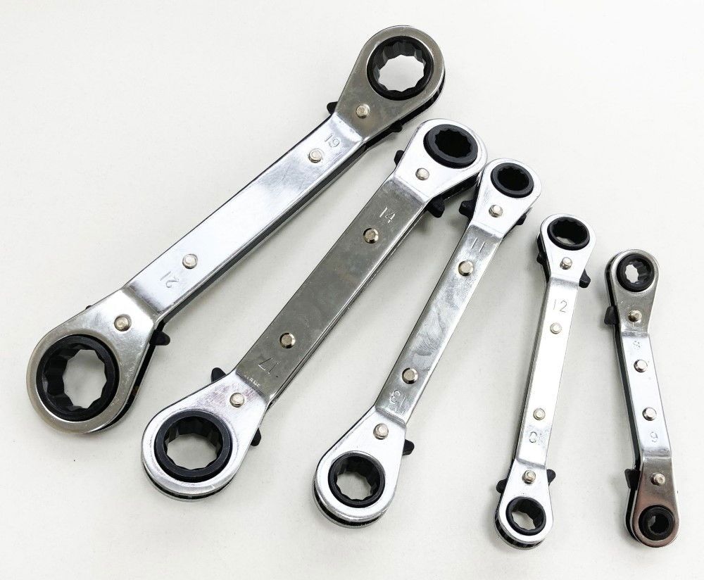 OFFSET RATCHET RING SPANNER SET 5PC 6x8mm TO 19x21mm - TOOLZONE KDPSP031