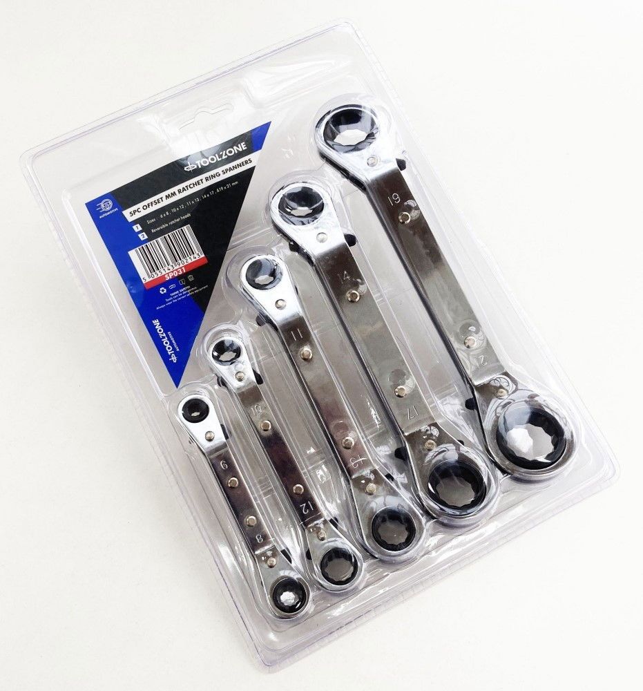 OFFSET RATCHET RING SPANNER SET 5PC 6x8mm TO 19x21mm - TOOLZONE KDPSP031 - Image 4